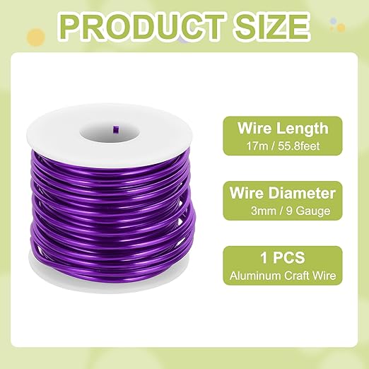 MECCANIXITY 9 Gauge Anodized Aluminum Craft Wire Bendable Bonsai Training Wire 56 Feet 3mm for Sculpting Crafts Wreath Floral Beading Jewelry Making, Purple
