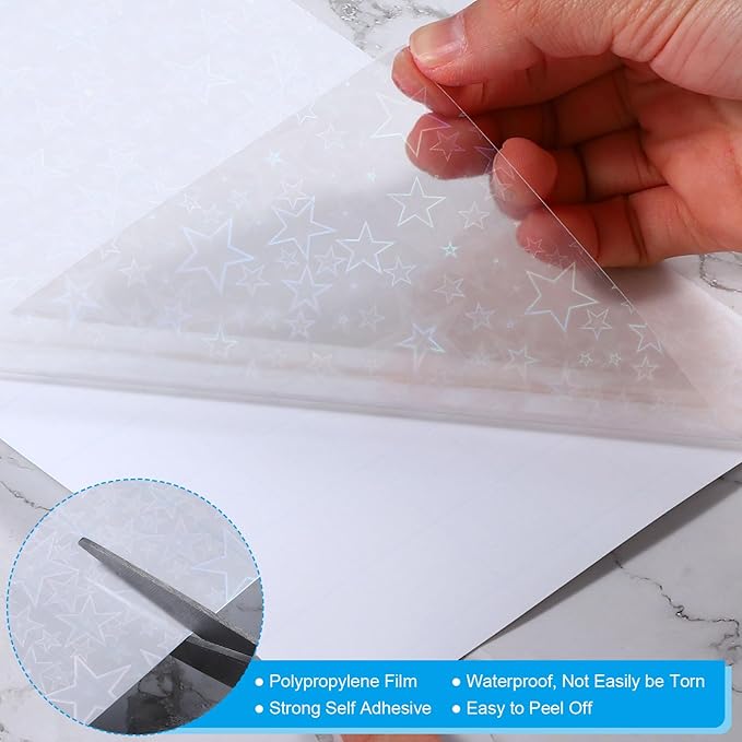 PATIKIL 11.7x8.3" Holographic Sticker Paper, 10Sheets A4 Polypropylene Self-adhesive Transparent Waterproof Laminate Overlay Film for Photo Cards Scrapbook Decorations, Pentagram