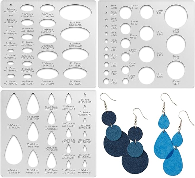 3PCS Metal Stencils Ellipse Teardrop Circle Template for Drafting Round Stencil Jewelry Making Templates Art Oval Tool Metal Geometric Stencil for Office and DIY Bracelets Earrings
