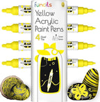 4 Dual Tip Yellow Paint Pen Metallic - Fine Tip & Medium Acrylic Paint Markers - Yellow Marker for Metal, Wood, Rock Painting, Canvas, Ceramic, Glass, Fabric, Leaf and Plastic - Water-based Ink