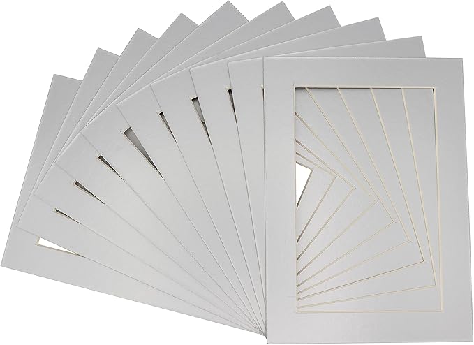 5.5x8.5 Mat for 8.5x11 Frame - Precut Mat Board Acid-Free Metallic Silver 5.5x8.5 Photo Matte for a 8.5x11 Picture Frame, Matboard for Family Photos, Show Kits, Art, Picture Framing, Pack of 10 Mats