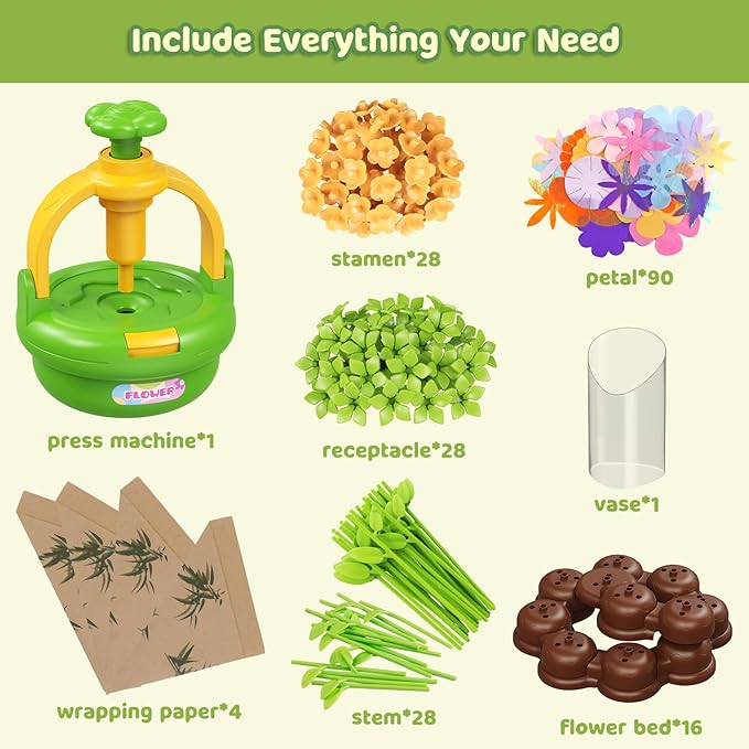 TingingYuli Arts and Crafts Kit for Kids Ages 4-8, Flower Bouquet Toys,DIY Flower Market Toys,Build Your Bouquet,Educational Christmas Birthday Gifts for 3 4 5 6 7 8 9 Year Old Girls-Green