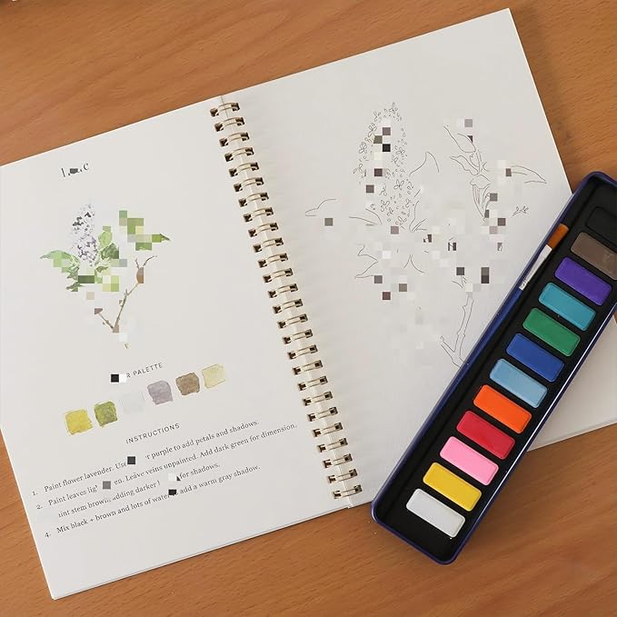 Beginner Watercolor Painting Kit Watercolor Workbook Coloring Book 12 Colors Paint Set with Brush,Easy Nature Scenes Beginner Friendly Watercolor Paint Set Gift for Adults Teens. (Christmas)