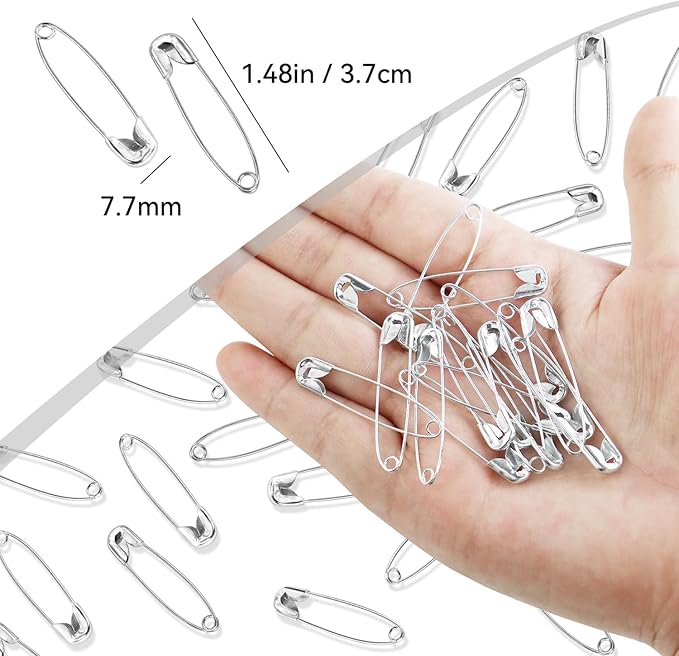 100 Pack Silver Safety Pins Assorted, Galvanized Steel Bulk Safety Pins for Sewing, Clothes, Arts & Craft (1.5 Inch / 38 mm)