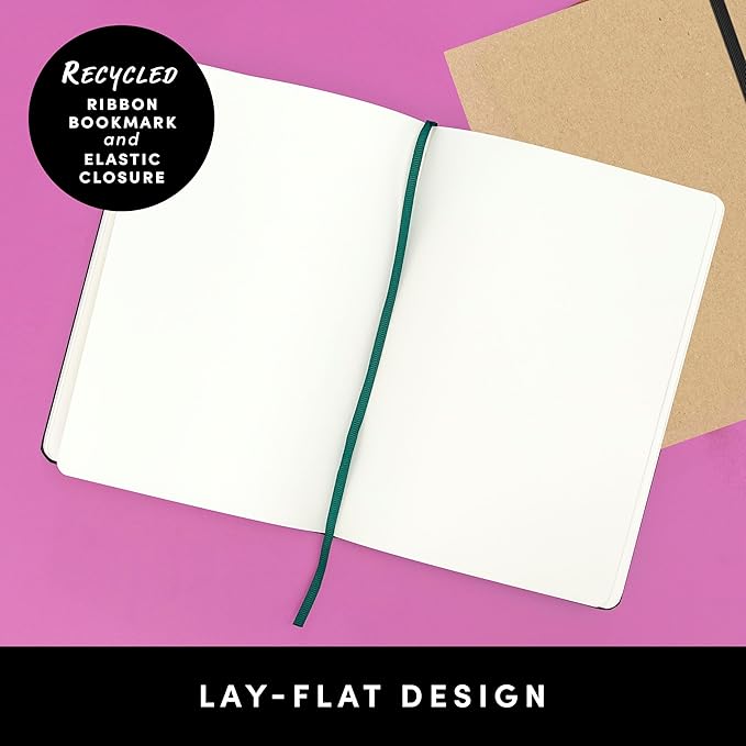 PAPERAGE Recycled Blank Journal Notebook, (Olive), 160 Pages, Medium 5.6 in x 8 in - 100 GSM Thick Paper – Hardcover Journaling Notebook for Work, School, Note Taking or Sketching