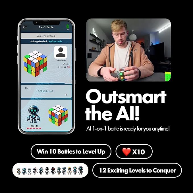 Connect | AI Robot Cube & Smart Cube, Self Scrambling STEM Cube with 10 Puzzle Types | Self Solving Speed Cube, Plays Music | Great X-Mars Experience for Kids, Teens & Adults.