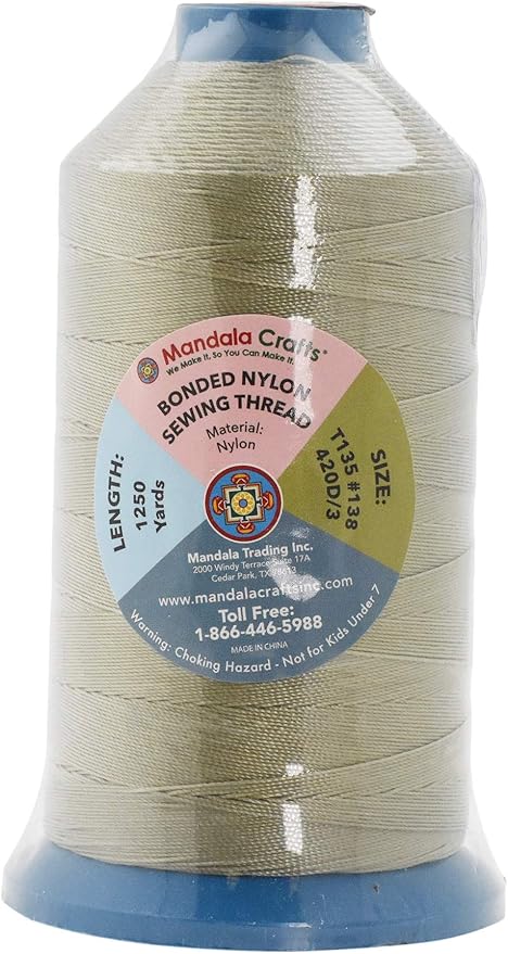 Mandala Crafts Bonded Nylon Thread Beige Heavy Duty Sewing Threads - 1250 YDs Size 138 420D T135 Tex 135 Thread for Leather Jeans Weaving Outdoor Marine Upholstery Threads