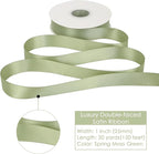 HUIHUANG Satin Ribbon 1 inch Sage Green Ribbon 50 Yards Double Face Silk Satin Ribbons for Crafts Spring Moss Ribbon for Gift Wrapping Bows Floral Bouquet Cake Wedding Invitation Card Party Decor