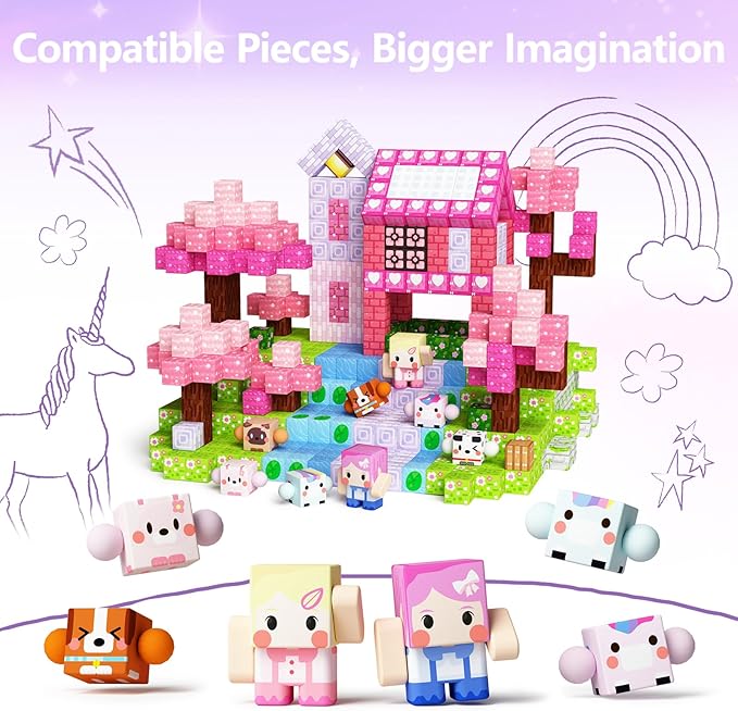 GobiDex 8PCS Magnetic Figures Playset Rotatable Animal & Character Toys for Kids, Toddlers Sensory Pretend Play Travel Toys Compatible with Magnet Blocks