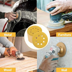 100PCS 5 Inch 8 Hole Sanding Discs 800 Grit,Gold Round Hook and Loop Sandpaper for Random Orbital Sander