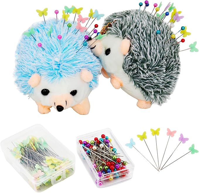 2 Hedgehog Sewing Pincushion with 200 Pieces Sewing Pins Set for Sewing DIY Projects