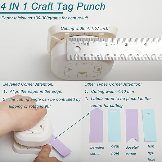 Craft Tag Punch Tag Paper Punches 4 in 1 Hole Puncher for Making Scrapbooking DIY Crafts Paper Punches (4 Shapes)