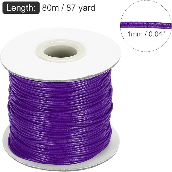 MECCANIXITY Waxed Cord 1mm Waxed Thread 87 Yard Wax String Leather Cord for Bracelet Making, Necklaces, Beading, Jewelry Making and DIY Crafts(Dark Purple)