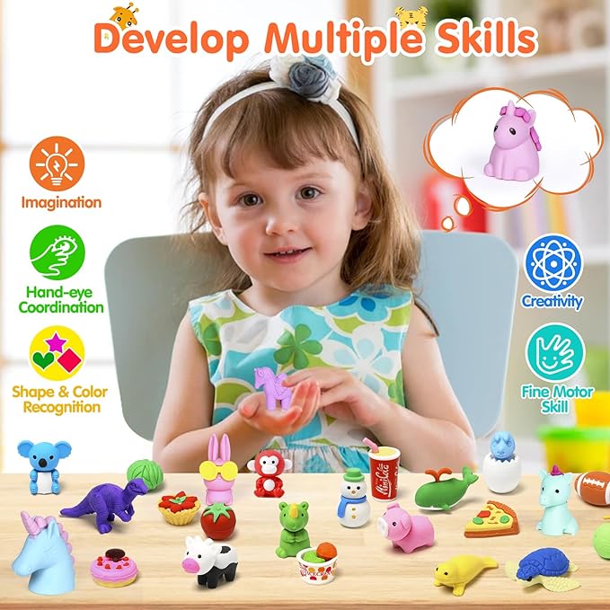 60 Pack Animal Pencil Erasers for Kids, 3D Mini Puzzle Take Apart Erasers, Desk Pets & Treasure Box Toys, Bulk Party Favors, Classroom Prizes, School Supplies, Gift for Boys & Girls