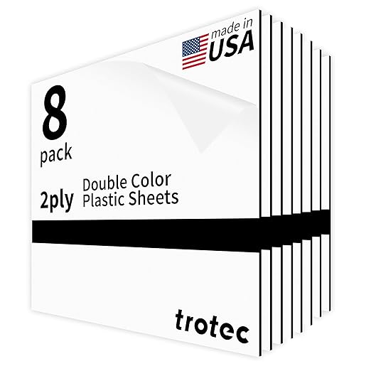 Trotec TroLase | 12"x12"x1/16", 8 Pcs | White/Black | 2 Ply | Modified Acrylic | Laser Engraving Double Color Plastic Sheet | Engraving Blanks for Laser, Saw, Guillotine | Made in USA