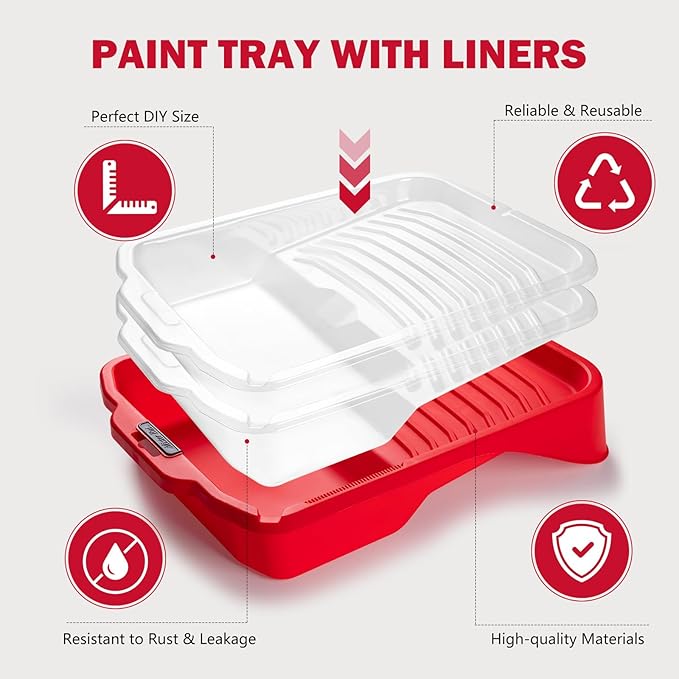 Mister Rui 9 Inch Paint Tray with Liner, 21 Pack, Sturdy Plastic Paint Tray with 20 Liners, Paint Pan Liners, Paint Roller Trays for Painting