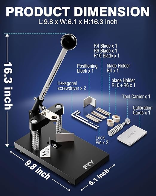 PYY Corner Rounder Punch Cutter - Round Edge Paper Cardstock Laminate Business Card Photo Crafting Tool Machine | 3 Dies R4mm R6mm R10mm Blades | Max 30mm/1.2" Cutting Thickness | Heavy Duty A3 Steel