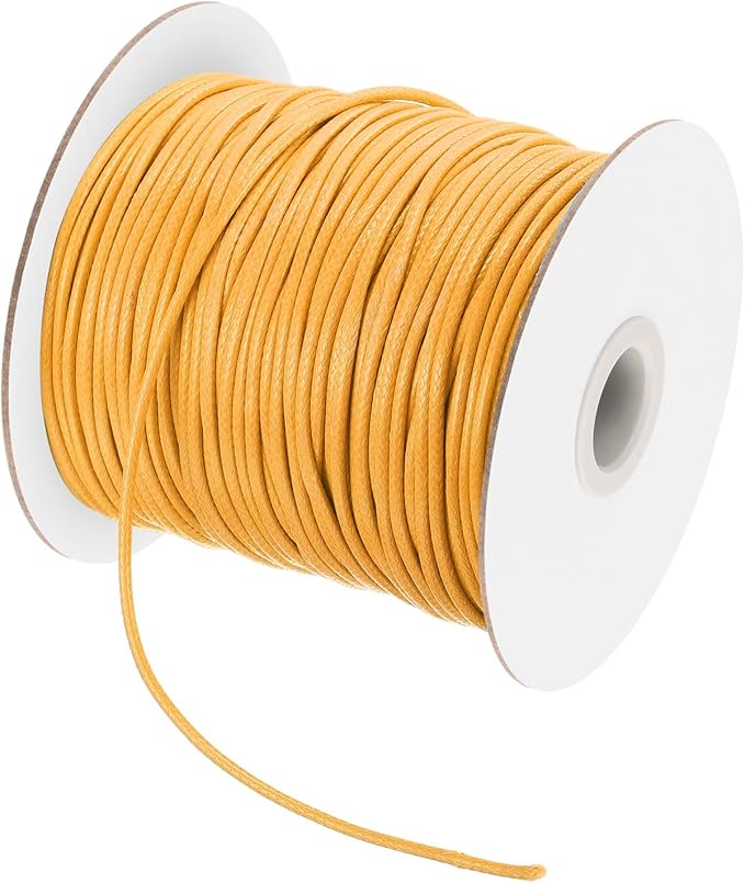 MECCANIXITY Waxed Cord 2mm Waxed Polyester Cord 98 Yard Wax String for Bracelet Making, Necklaces, Beading, Jewelry Making and DIY Crafts(Yellow)