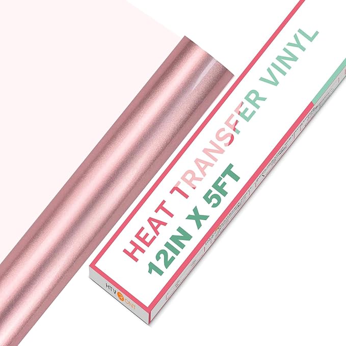 HTVRONT HTV Vinyl Rolls Heat Transfer Vinyl - 12" x 5ft Rose Gold HTV Vinyl for Shirts, Iron on Vinyl for All Cutter Machine - Easy to Cut & Weed for Heat Vinyl Design (Rose Gold)