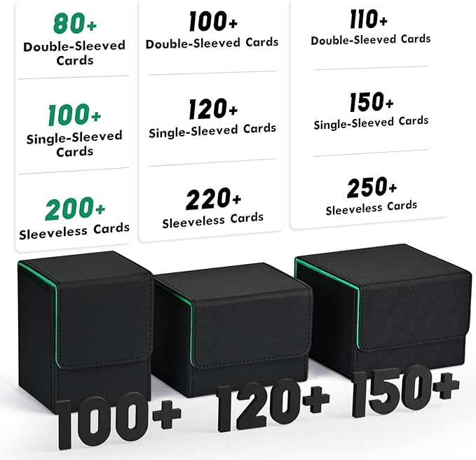 ZLCA Card Deck Box for MTG, Yugioh Deck Case Holds 100+ Single Sleeved Cards, PU Leather Magnetic Storage Box Fits for CCG TCG Sport Card (Black& Dark Green)