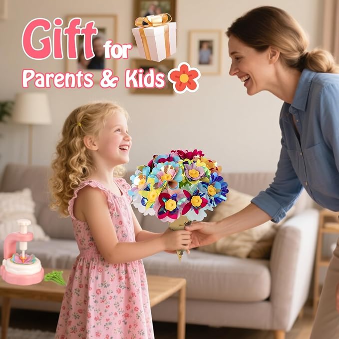 VROGTIK DIY Arts and Crafts Kits for Kids, Educational Toys for 3 4 5 6 7 8 9+ Year Old Girls, Fabric Flower Bouquets Toys Birthday Gifts for 3-12 Years Old Kids Build Your Own Flowers