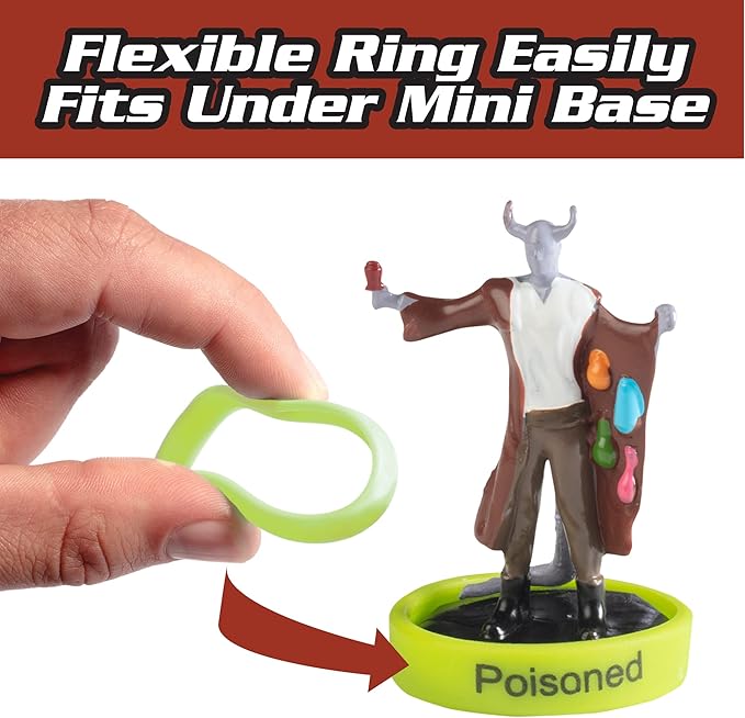 Flexible Condition Rings Status Effect Markers (120 Rings for Standard & Large)- 24 Different Conditions DND Flexible Design- Easy Affix Base Slides Under Figure- Compatible w Pathfinder & RPG Games