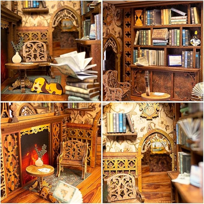Fsolis Book Nook Kit DIY Miniature House Kit, 3D Wooden Puzzles for Adults, 172 Pieces, Booknook Craft Diorama Bookshelf Insert and Bookends, Gifts for Women Book Lovers(Eternal Bookstore)
