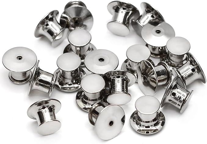 30 Pieces Pin Backs Locking, Metal Pin Backings Pin Keepers Clasp for Brooches, Silver