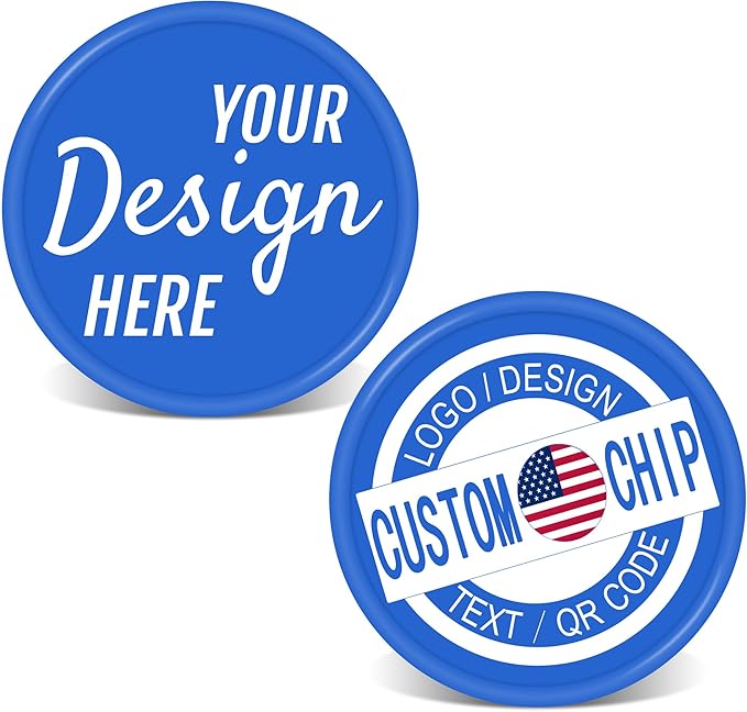 500 Personalized Plastic Chips, Custom Poker Chip, Print Your Logo Image or Text, Good for Golf Ball Markers, Challenge Coins, Business Cards, Drink Tokens