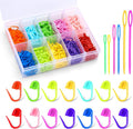 LUNARM 200 Pcs Stitch Markers for Crocheting, 10 Color Crochet Stitch Markers Knitting Locking Clip Pins with 6 Yarn Needles for DIY Craft Sewing