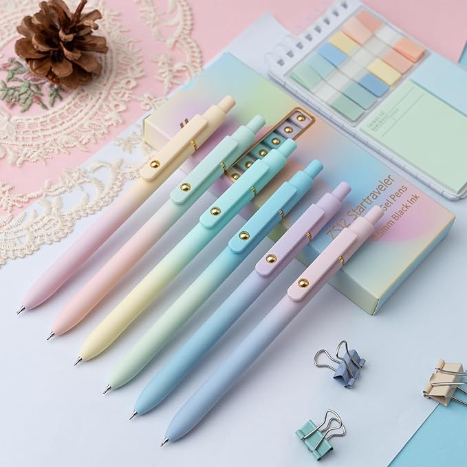 12 Pcs Gel Pens 0.5mm Quick Dry Black Ink Pens Fine Point Smooth Writing Pens, Cute Office and School Supplies Gifts for Women Teacher Students (12 Pcs Ombre Gold)