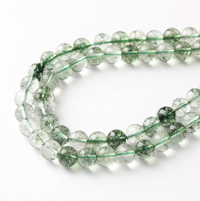 36PCS 10MM Green Crackle Phantom Ghost Crystal Beads for Jewelry Making DIY Bracelet Necklace Accessories 15" Energy Healing Power Stone Beads