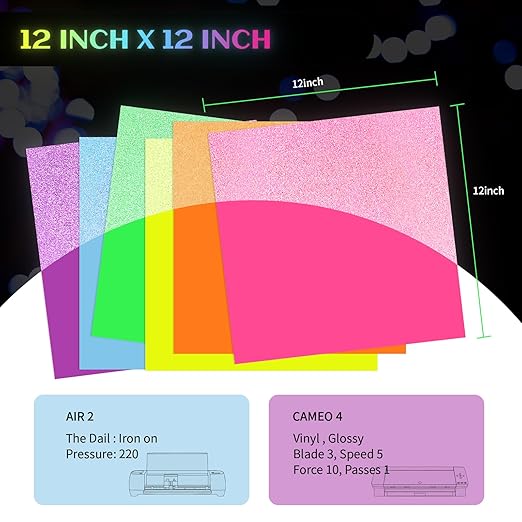 GIRAFVYINL Reflective HTV Heat Transfer Vinyl,Refelctive Iron on Vinyl Neon Vinyl - 12" X 12" Iron on Vinyl for T-Shirt,Fabric,6 Vinyl Sheets