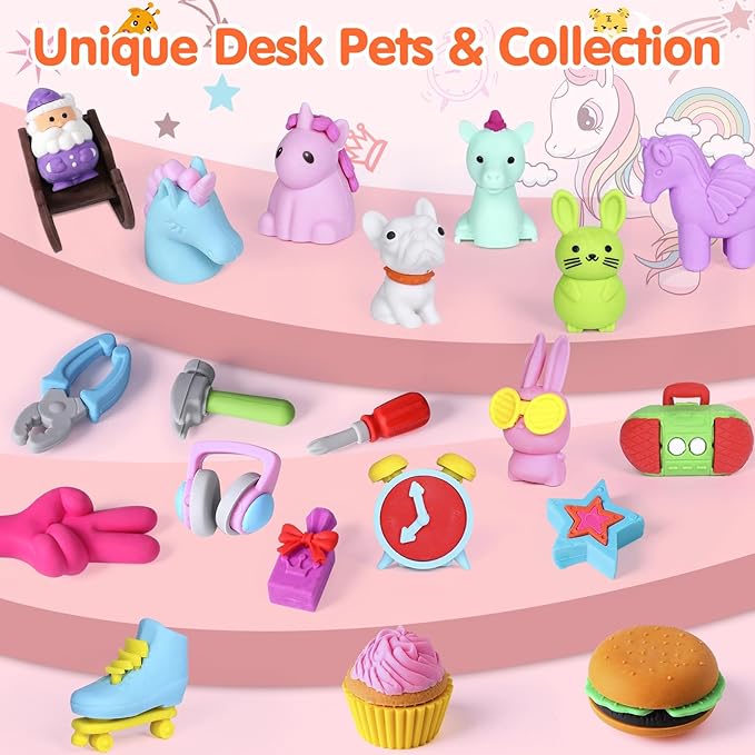 60 Pack Animal Pencil Erasers for Kids, 3D Mini Puzzle Take Apart Erasers, Desk Pets & Treasure Box Toys, Bulk Party Favors, Classroom Prizes, School Supplies, Gift for Boys & Girls