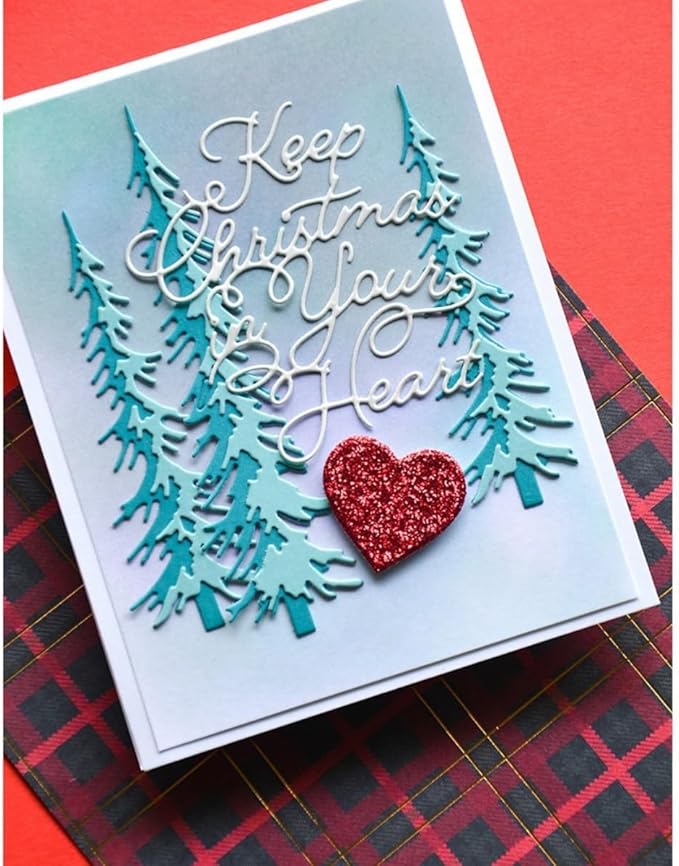 Mvchifay Cutting Dies Happy Birthday Metal Stencils Scrapbooking Tool DIY Emboss Paper Card Making (Narrow Pine Trees-11.7x11.8cm)