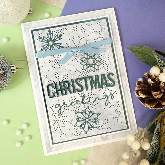 Metal Cutting Dies DIY Merry Christams Embossing Stencil Template Scrapbooking Card Making Mold Photo Album Arts Crafts Tools (Christmas Greetings-14x9.9cm)