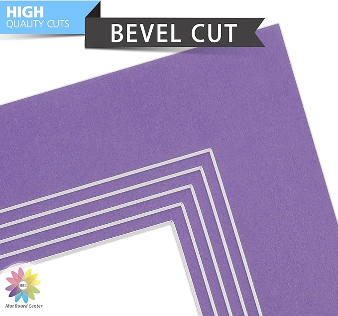 Mat Board Center, Pack of 10, 8x10 for 5x7 Purple Color Mats - Bevel Cut, Acid Free, 4-ply Thickness, White Core - for Pictures, Photos, Framing