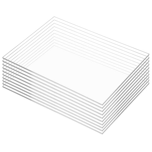 Pack of 10 Clear Acrylic Sheets 12" x 16" Cast Plexiglass Panel 1/8" Thick (3mm) Transparent Plastic Board for Signage, Craft, Display Projects, Laser Cutting, Engraving