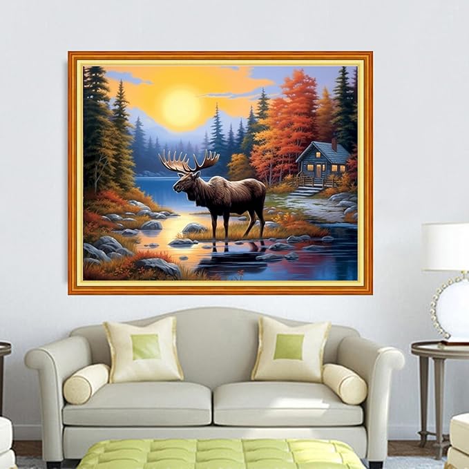 DMCVIVR Stamped Cross Stitch Kits for Adults Beginners Embroidery Kits 11CT Needlepoint Kits Cross Stitch Patterns Embroidery Patterns-Sunrise Cattle 16x20 inch