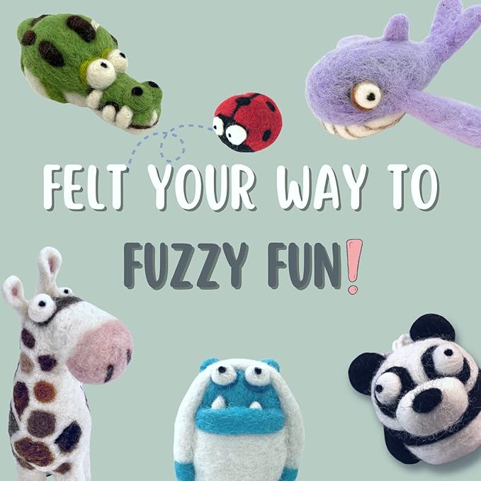 Woolbuddy 𝗡𝗲𝗲𝗱𝗹𝗲 𝗙𝗲𝗹𝘁𝗶𝗻𝗴 𝗦𝘁𝗮𝗿𝘁𝗲𝗿 𝗞𝗶𝘁 𝗳𝗼𝗿 𝗔𝗱𝘂𝗹𝘁𝘀 & 𝗞𝗶𝗱𝘀 – 40 Wool Colors, Core Wool, Felting Supplies, 4 Needles, Pad & Guide – DIY Animal Craft Kit for Creatives