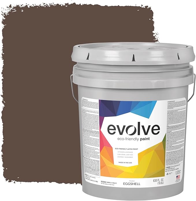EVOLVE Paint & Primer: Environment-friendly, Low Sheen with One-coat Coverage for Interior & Exterior surfaces (Espresso, 5-Gallon)