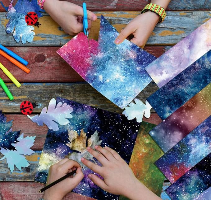 YASMEN Scrapbook Paper Pad, 24 Sheets Celestial Themed Mixture Colored Paper, 6"×6” Space Galaxy Cardstock Pads for Card Making,Designer Junk Journal, Planners, Background Borders Greeting Cards