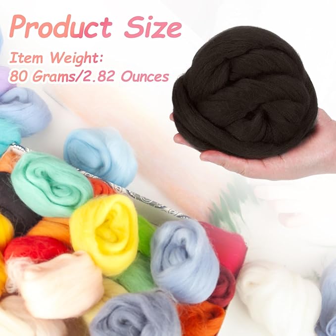 PATIKIL Wool Roving Yarn, 80G/2.82OZ Soft Felting Wool Pure Chunky Roving Yarn Bulk for Needle Felting Knitting Blanket Spinning Weaving DIY Craft, Dark Gray