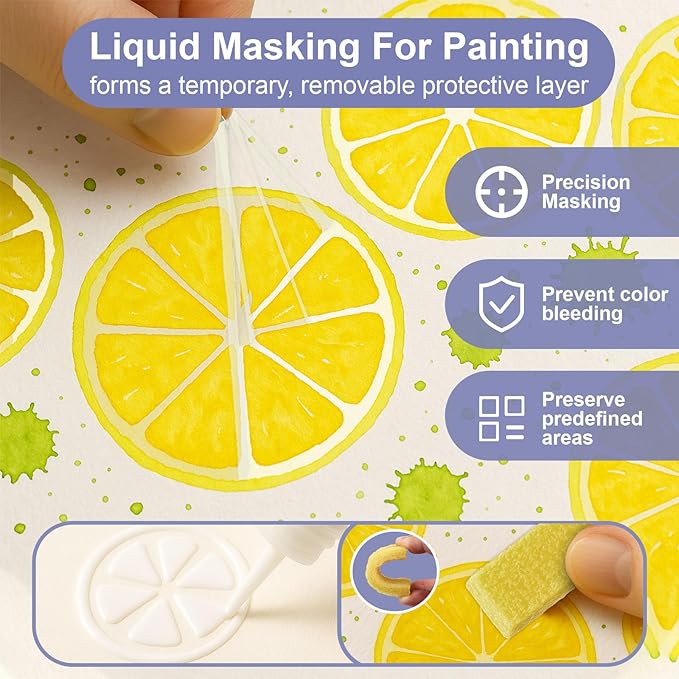 120ml Masking Fluid for Watercolor Painting, Art Watercolor Masking Fluid Precise White Space, Easy Peel-Off, Water Based Latex, for Artists, Beginners, DIY Canvas Protection (White)