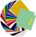HTVRONT 70 Pack Vinyl for Cutting Machine, 57 Sheets 12" X 12" Permanent Adhesive Vinyl Sheets & 2 Cutting Mat & 10 Transfer Paper Permanent Bundle