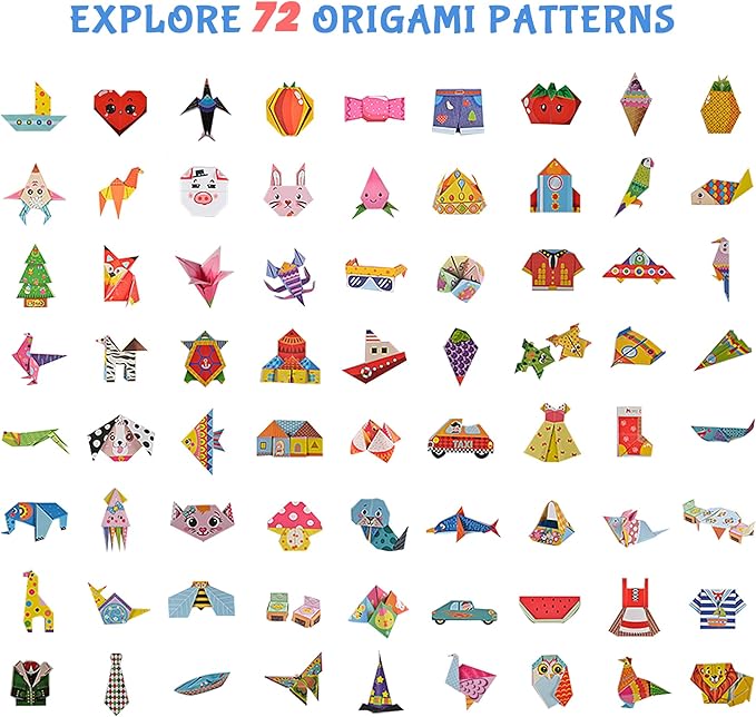 Origami Kit for Kids Ages 5-16, 212 Sheets with 72 Patterns & Instruction Book | Origami Paper Kit for Beginners & Advanced | Arts & Crafts Toys for Girls & Boys Ages 8-12 | Birthday & Christmas Gifts