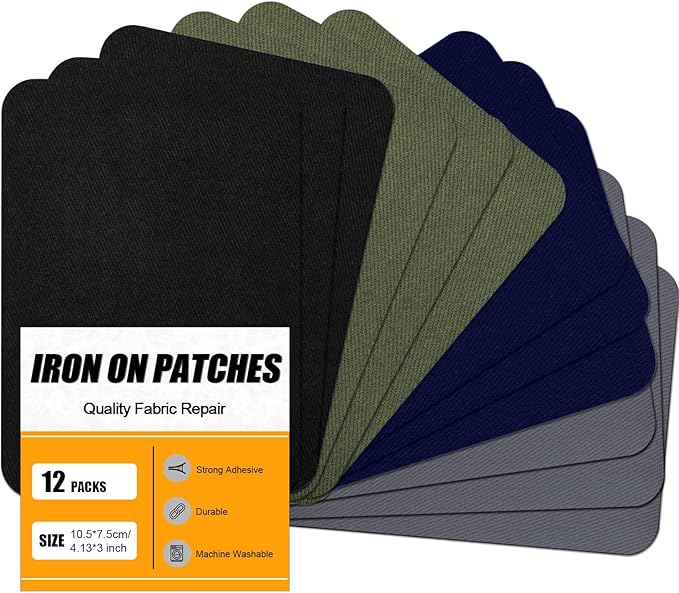 MOONSJONES Iron on Patches for Fabric Clothes, Iron-on Patch Repairing Inside & Outside Holes for Jeans, Backpacks, Down Jackets, Hat, Pants, Sweaters (7.5 cm x 10.5 cm) - 12Pcs