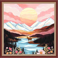 DMCXART Counted Cross Stitch Kits for Adults Needlepoint Kits Unprinted Cross Stitching Embroidery Kit 11CT Cross Stitch Supplies-Mountains, Rivers, Sunrise, Elk 18x18 inch