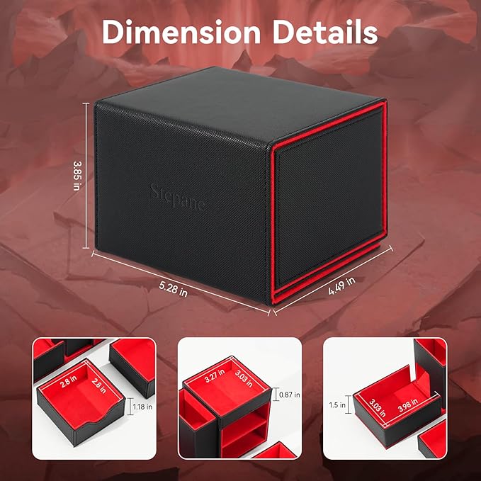 Dice Tray & Dice Tower Storage Box, 3 in 1 Dice Holder Case (Dice Rolling Tray, Dice Rolling Tower, Dice Storage Drawers), Leather Magnetic Closure DND Accessories Gifts for RPG MTG, Black/Red