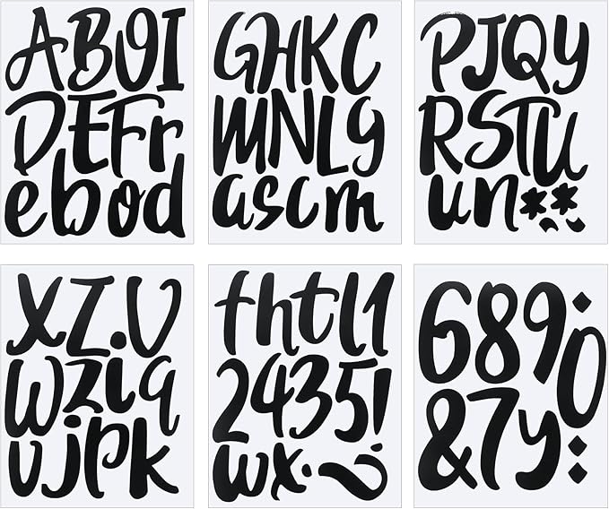 Outus 576 Pieces 8 Sheets Letters Stickers Self Adhesive Vinyl Letter Alphabet Number Stickers Mailbox Numbers Sticker, Decals for Classroom Decor, Sign, Door(Black,6 Inch)